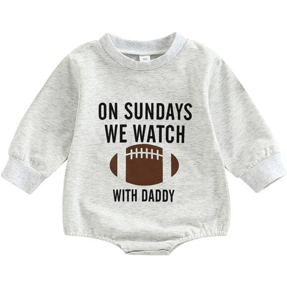 Baby Boy Girl Football Season Romper Sweatshirt Long Sleeve Letters Print One - Picture 1 of 8